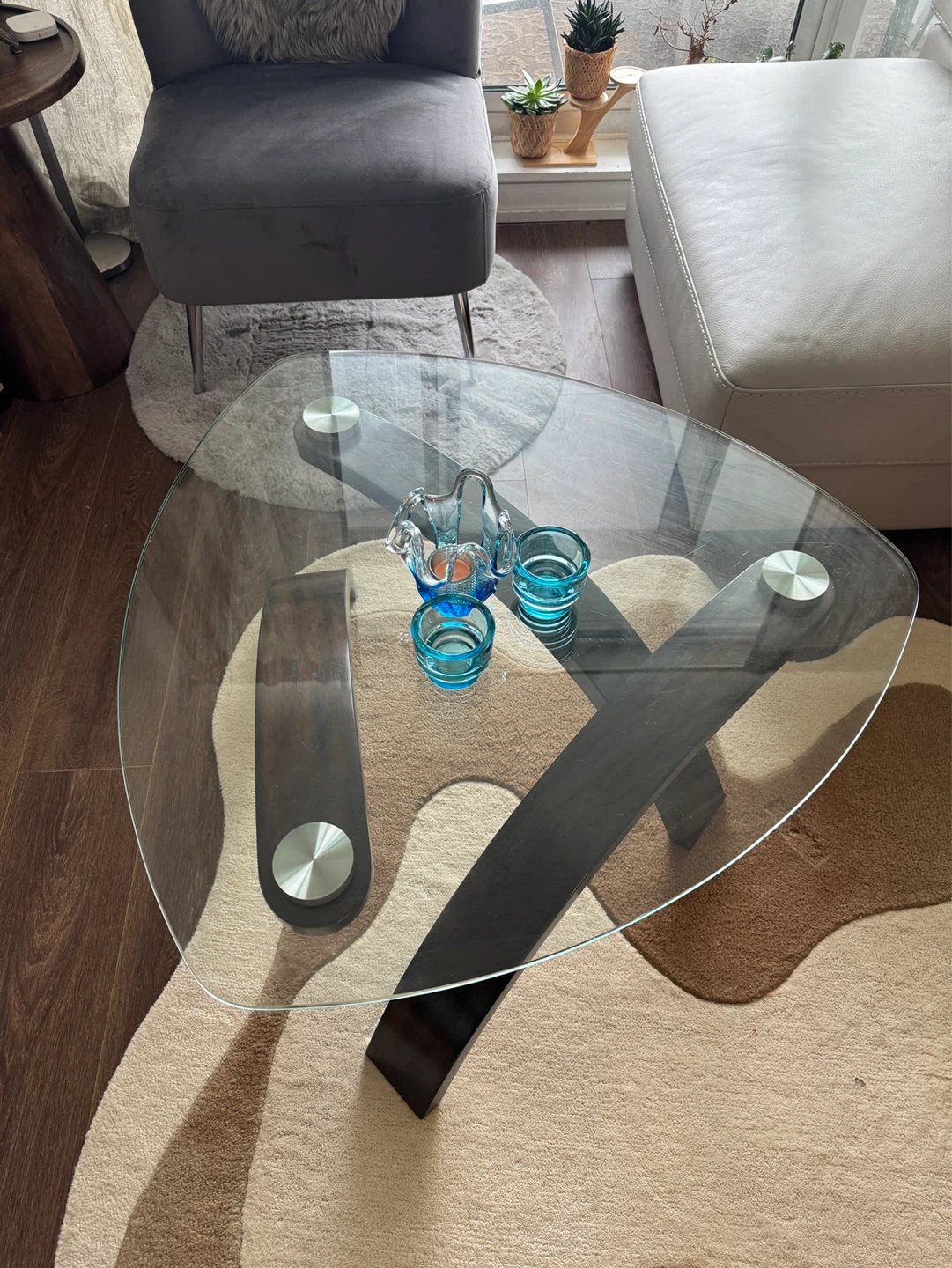 Modern Glass Top Coffee Table with Dark Wood Base - photo 4