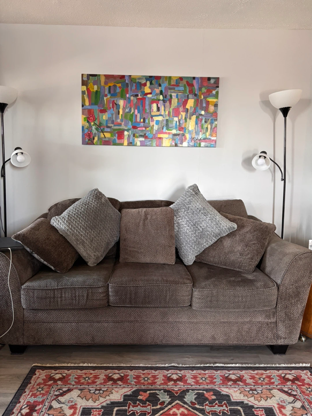 Brown Sofa with Accent Pillows