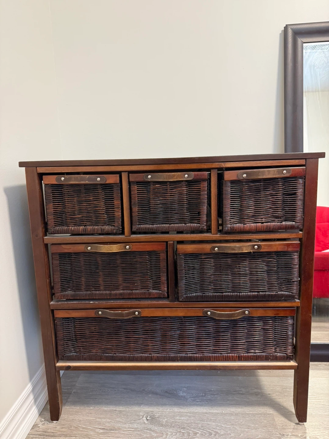 Wooden Chest of Drawers with Wicker Baskets