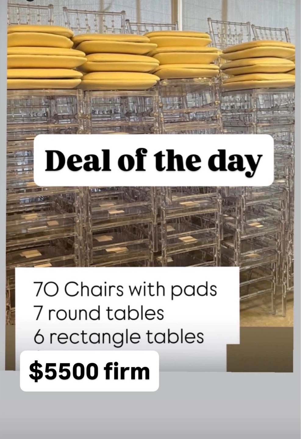 70 Chairs with Pads, 7 Round & 6 Rectangle Tables