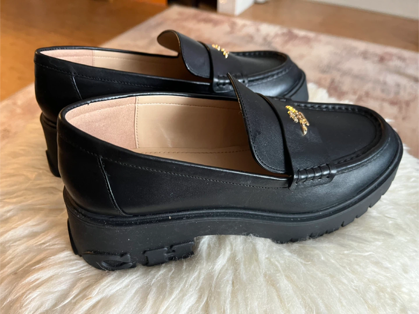 COACH Black Leather Platform Loafers - Size 7