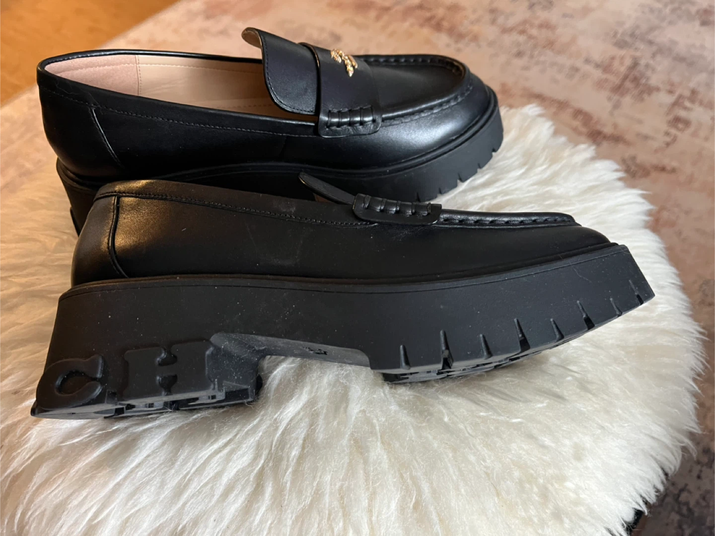COACH Black Leather Platform Loafers - Size 7 - photo 2