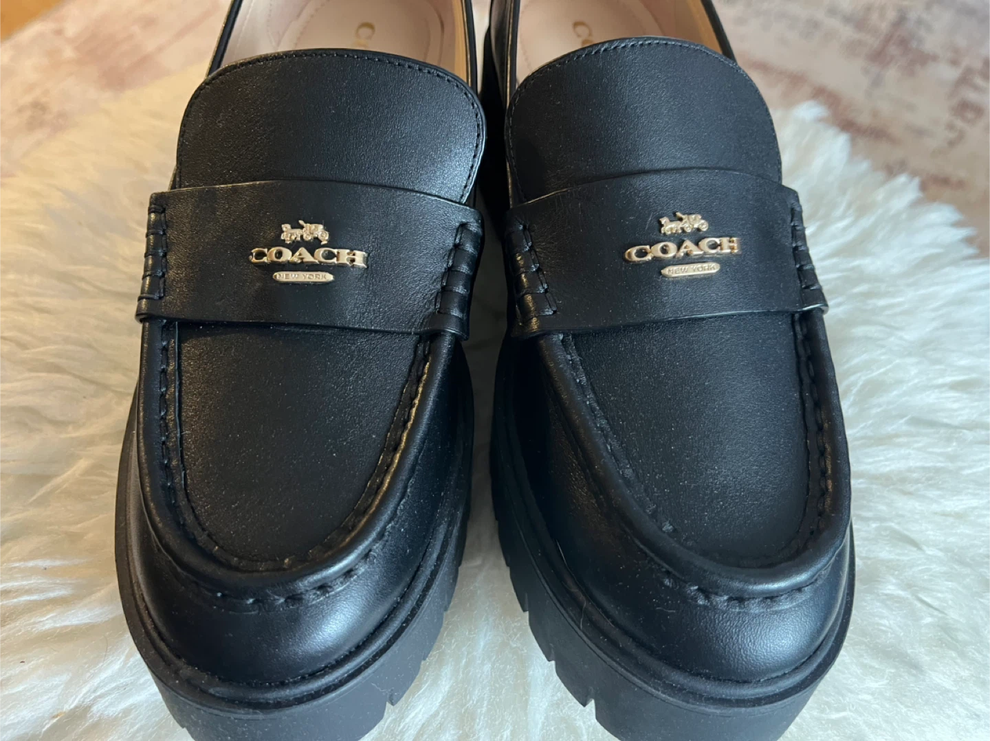 COACH Black Leather Platform Loafers - Size 7 - photo 3