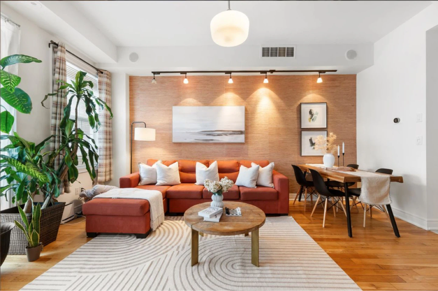 Orange Sectional Sofa with Ottoman
