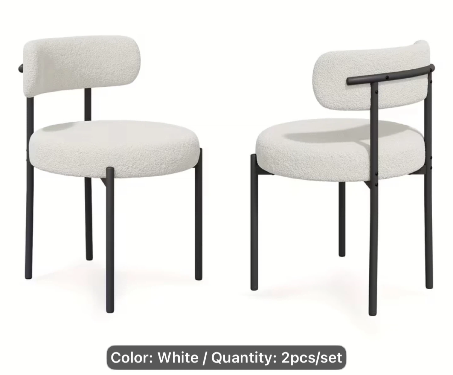 Set of 2 White Bouclé Accent Chairs