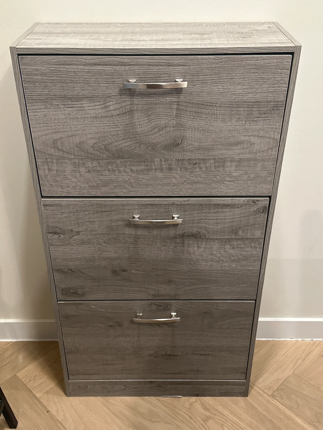 Grey Wood Shoe Cabinet with 3 Drawers