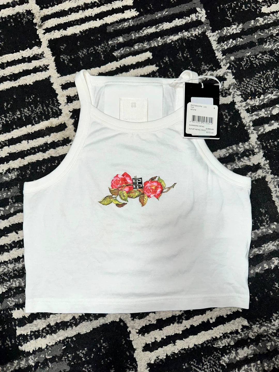 GIVENCHY CROPPED TANK TOP IN COTTON WITH 4G AND ROSES PRINT