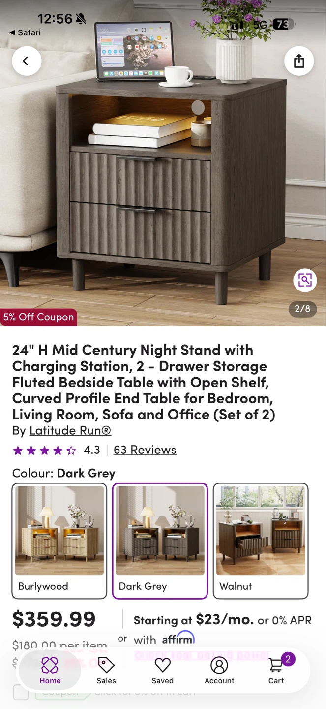 Latitude Run 24" H Mid Century Night Stand - Dark Grey - photo 2
