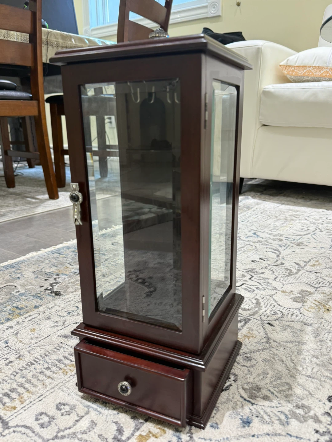Wooden Jewelry Cabinet with Glass Doors and Drawer