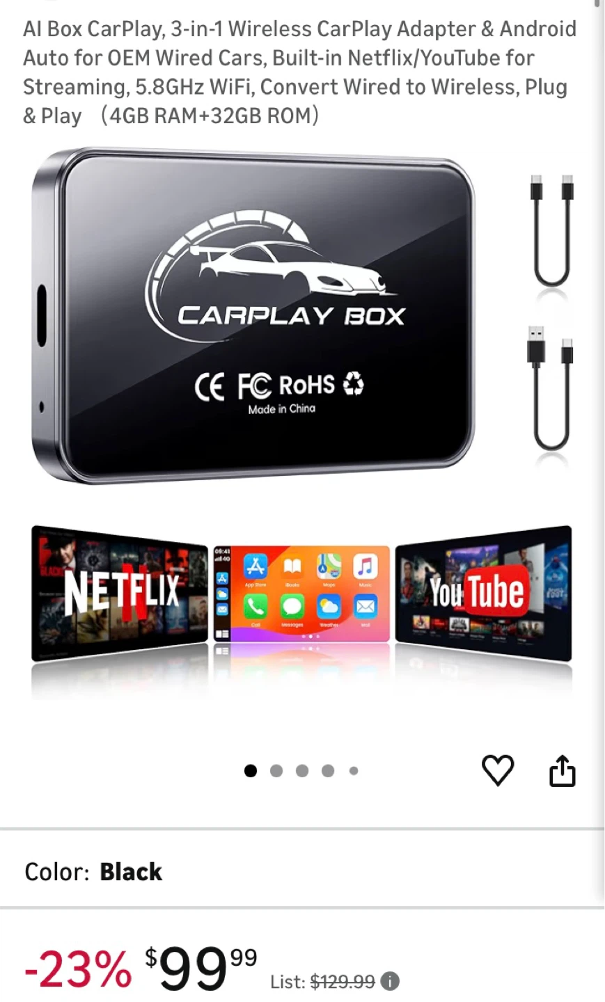 FAIMEE CarPlay & Android Auto Wireless Adapter 4GB RAM+32GB ROM