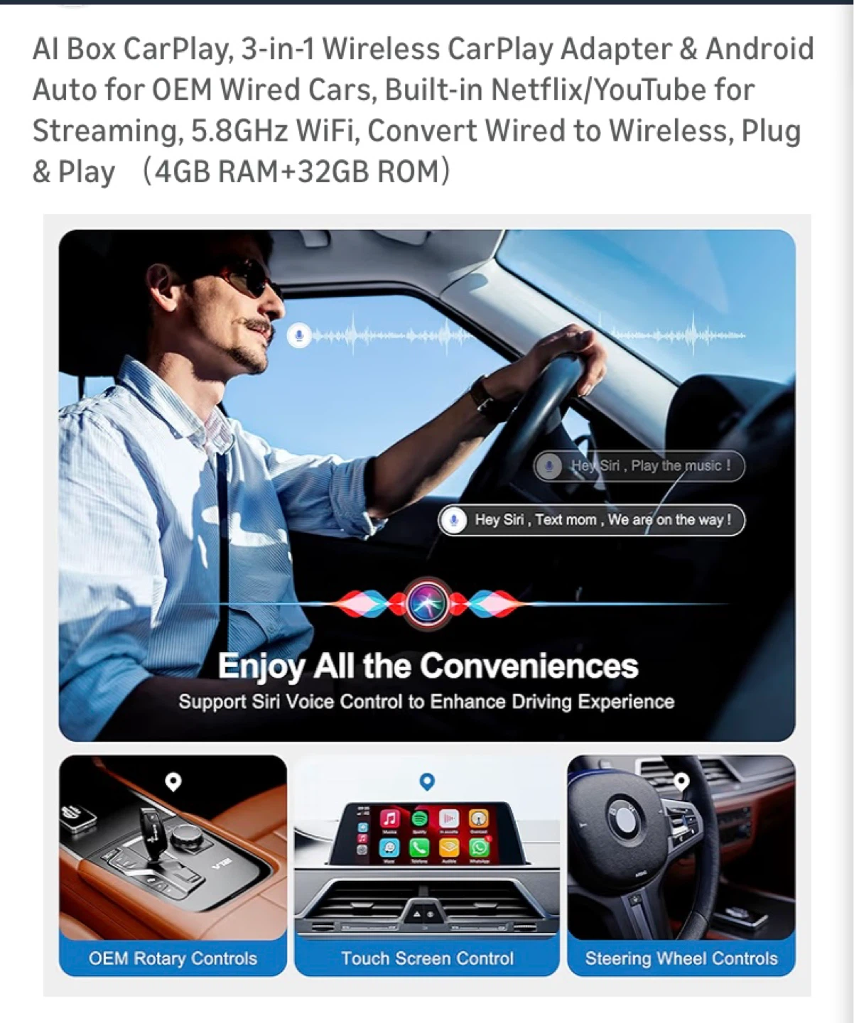 FAIMEE CarPlay & Android Auto Wireless Adapter 4GB RAM+32GB ROM - photo 2
