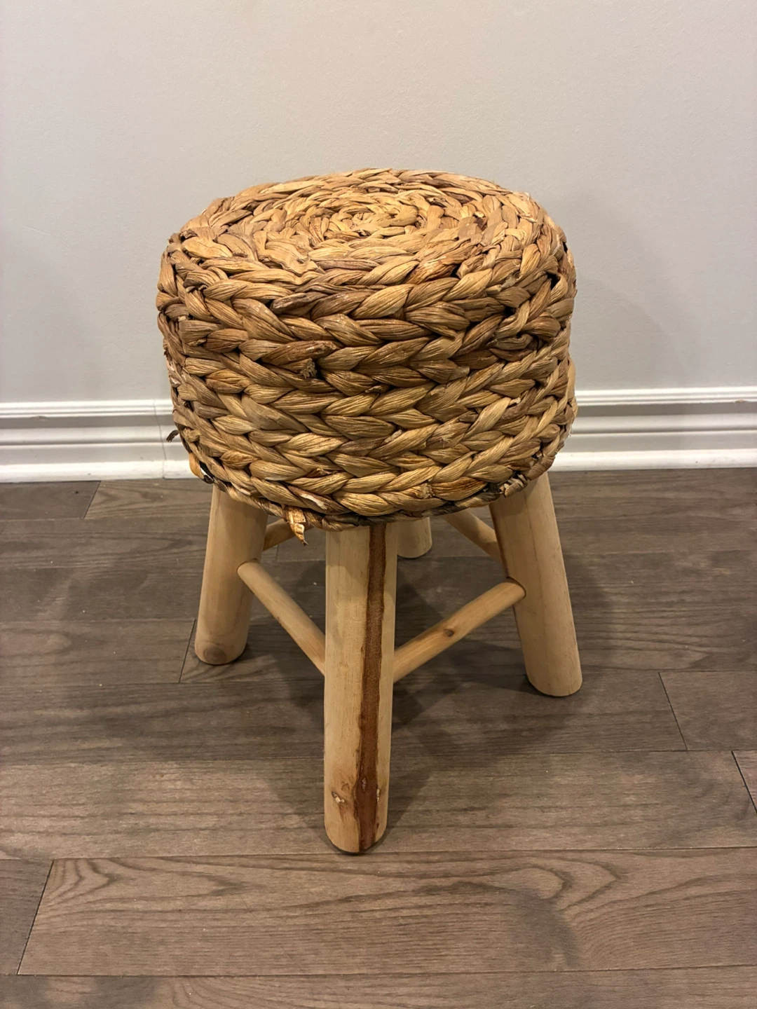 Woven Stool with Wooden Legs