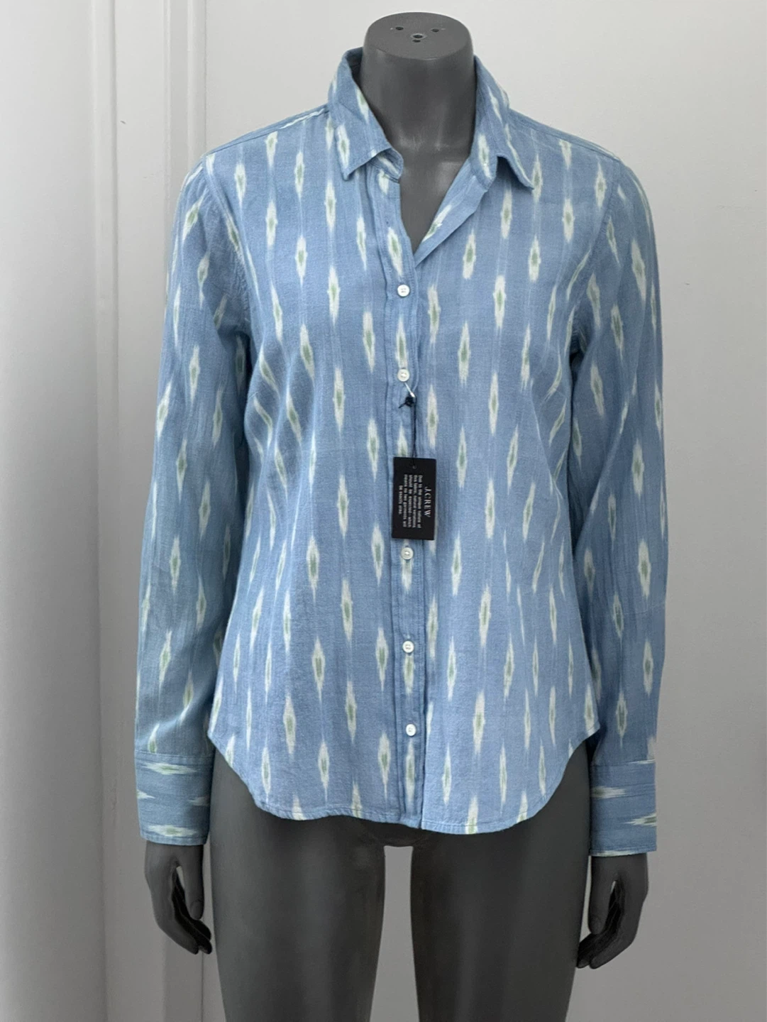 J. Crew Blue Ikat Print Linen Shirt Size 10