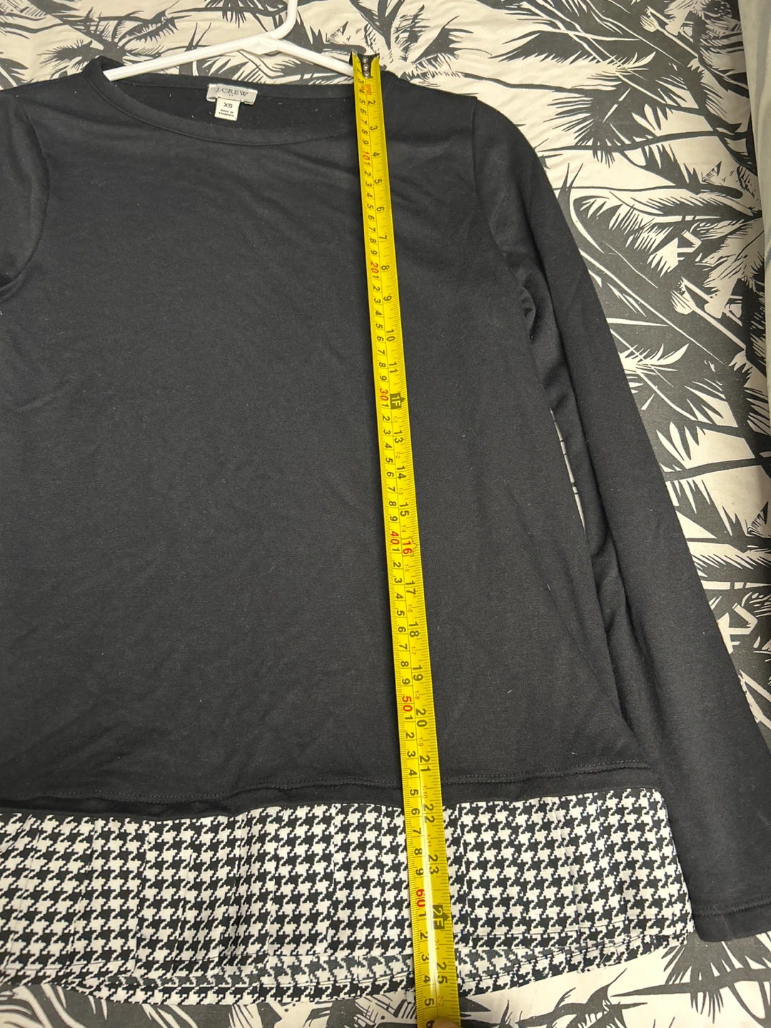 J. Crew Black Long Sleeve T-Shirt with Houndstooth Trim - XS - photo 4