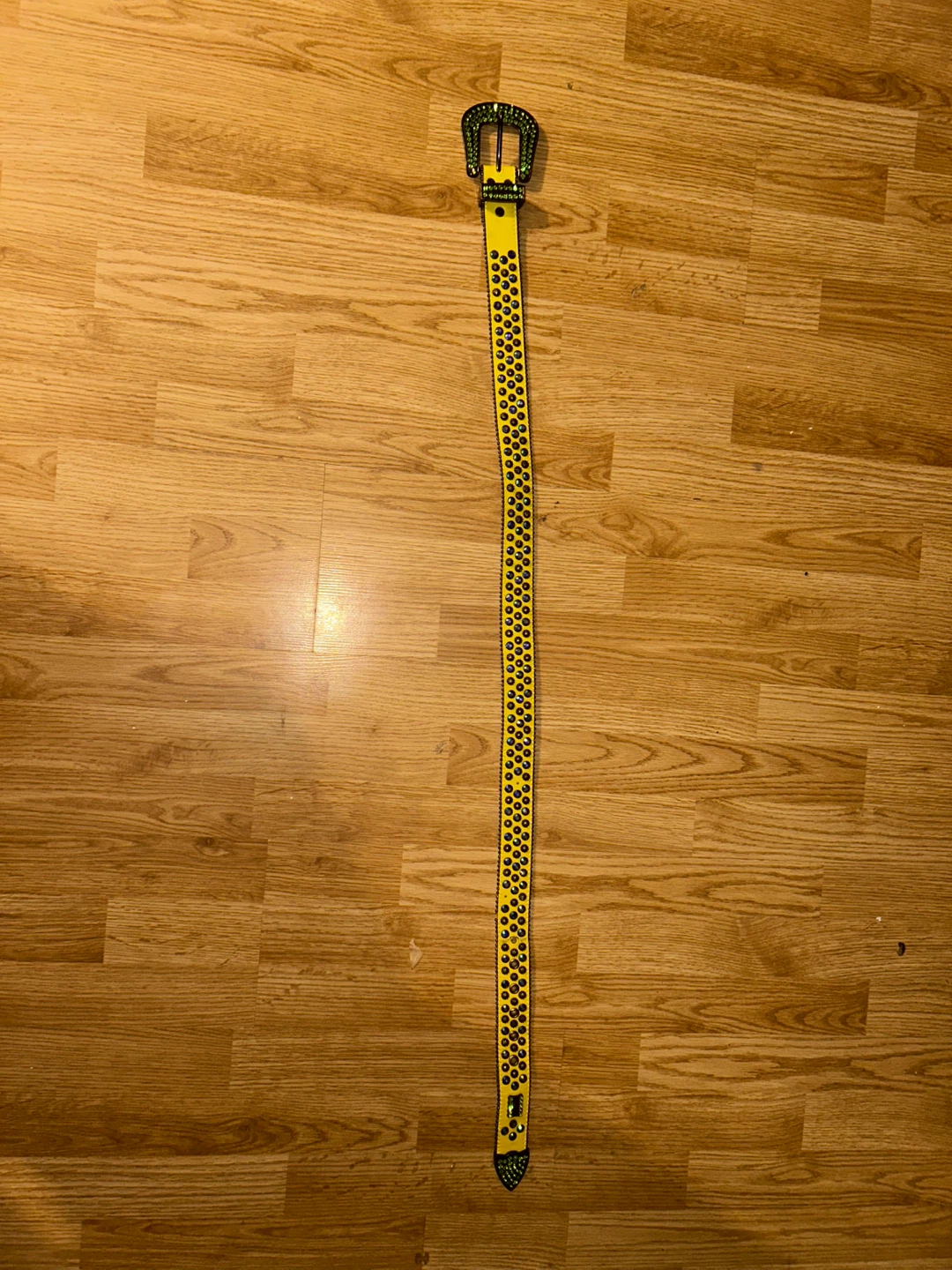 Yellow studded belt with rhinestones