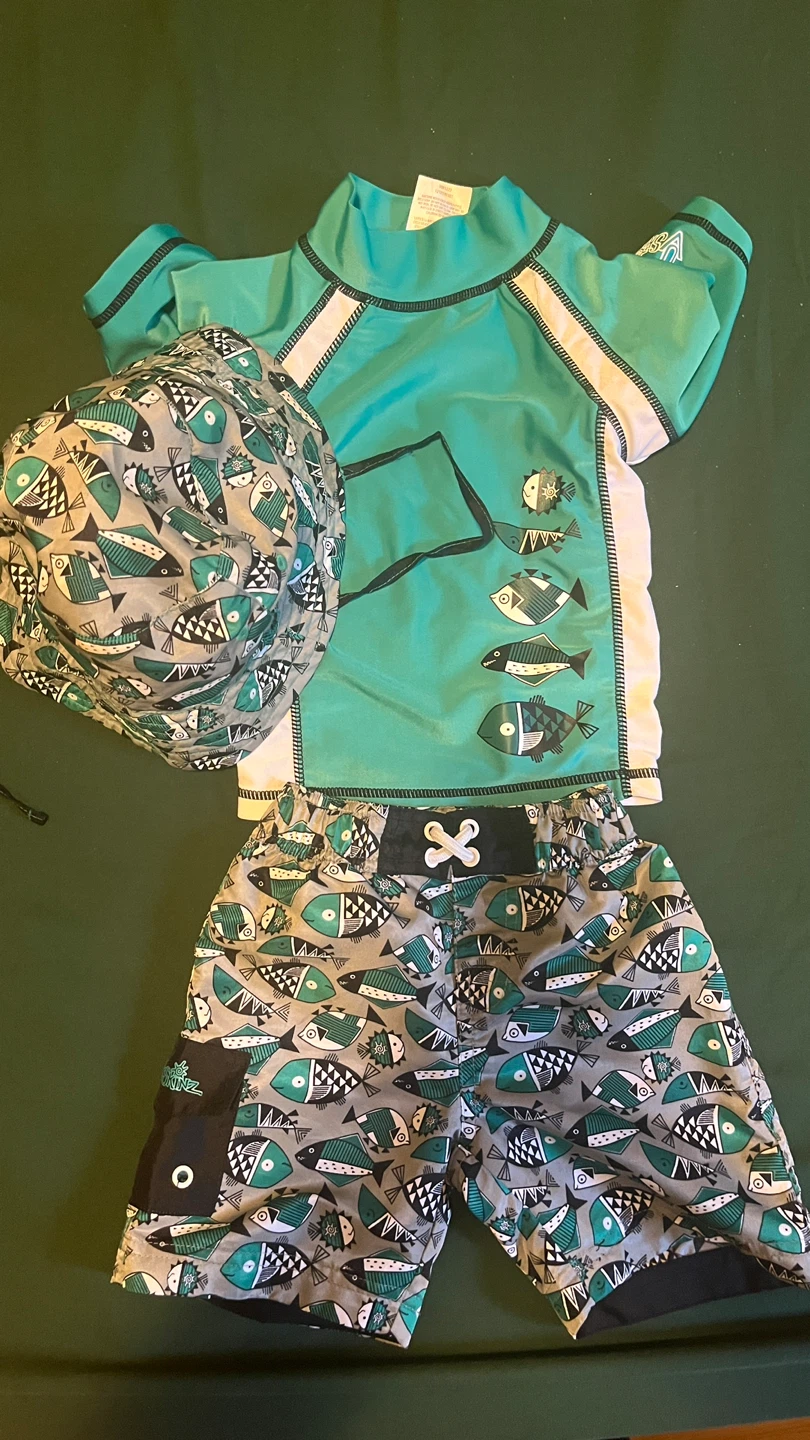 Boys (Sz 2T) Rash Guard Swimsuit Set with Reversible Hat - photo 5