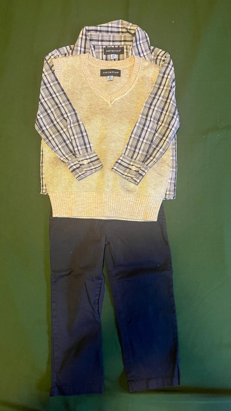Andy & Evan Boys 2T Plaid Shirt, Vest & Pants Set - Size 2T