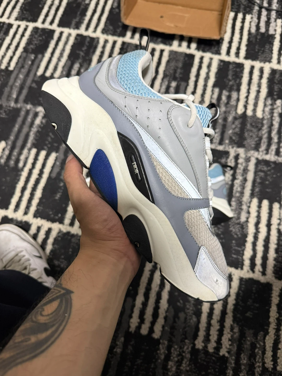 Dior B22 Reflective White Grey Blue Black Mesh Sneakers Sz 13us