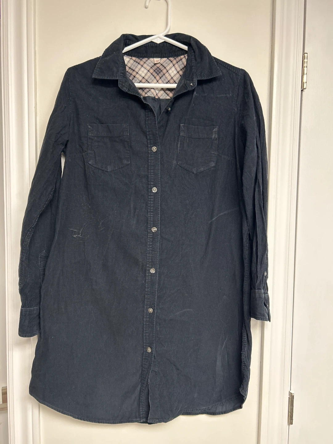 Black Corduroy Shirt Dress - Size Medium