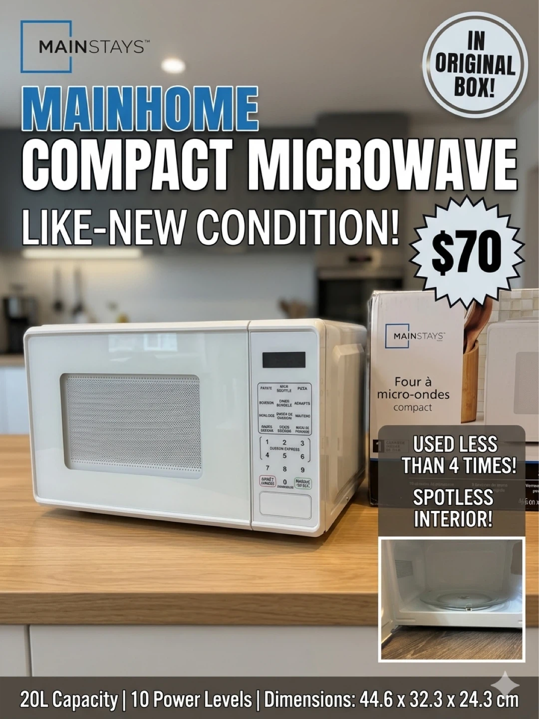 Mainstays Mainhome Compact Microwave - White