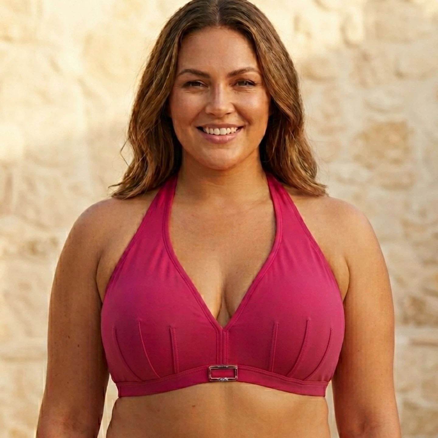 Panache Lined Underwire Halter Bikini Swim Top Red Size 38FF