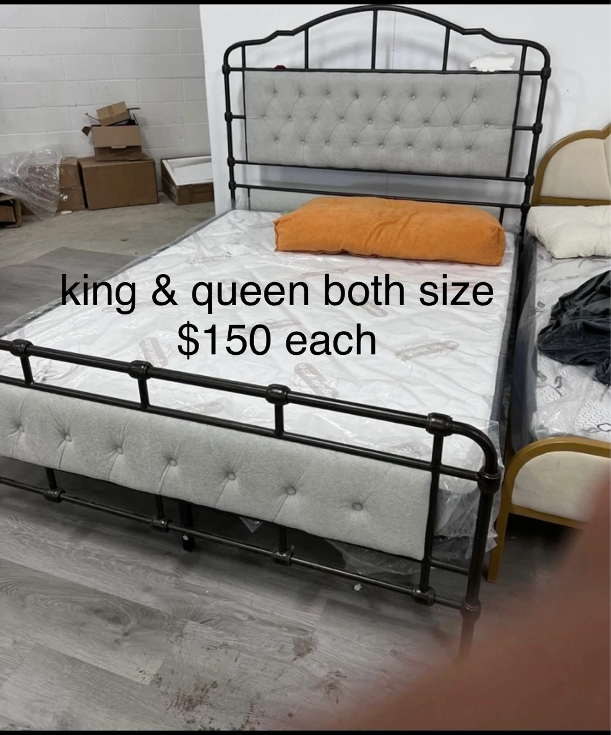 King and Queen Bed Frame with Tufted Headboard - $150 Each