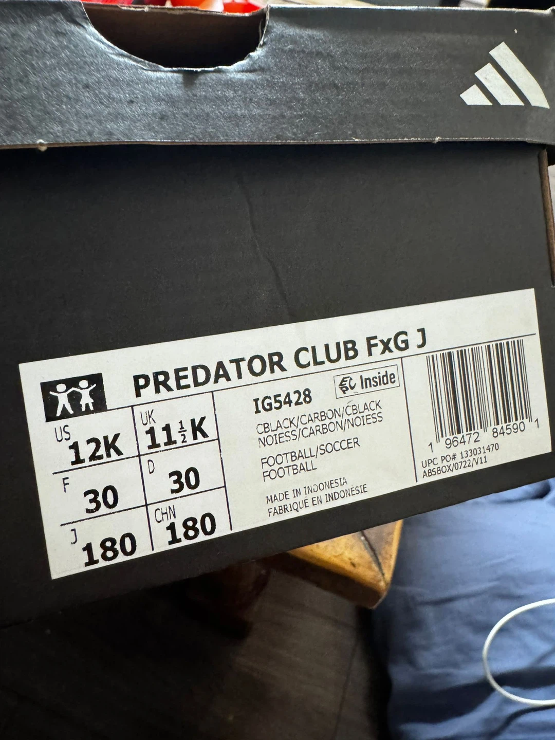 Adidas Predator Club FxG J Soccer Cleats Size 12K Black - photo 3