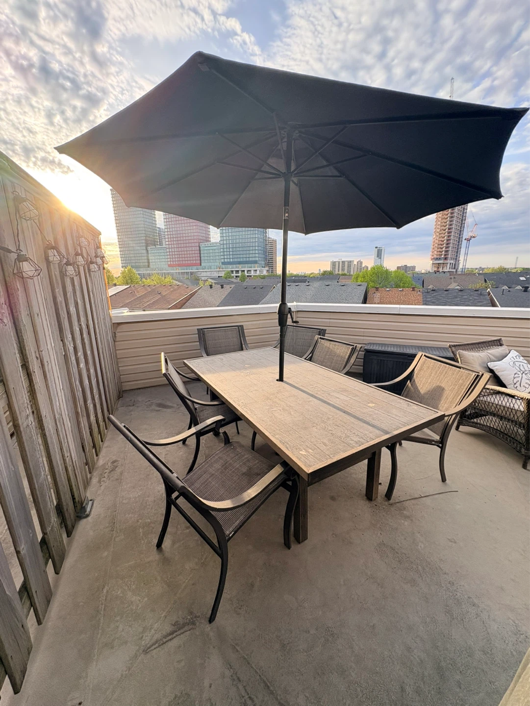 Patio Dining Set with 6 Chairs and Umbrella