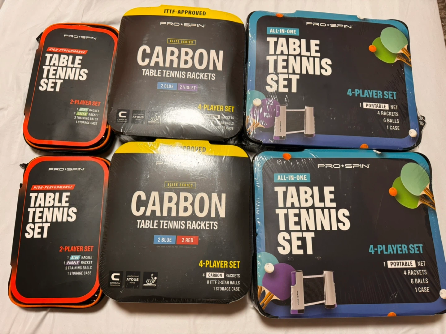 6 assorted Pro*spin table tennis sets