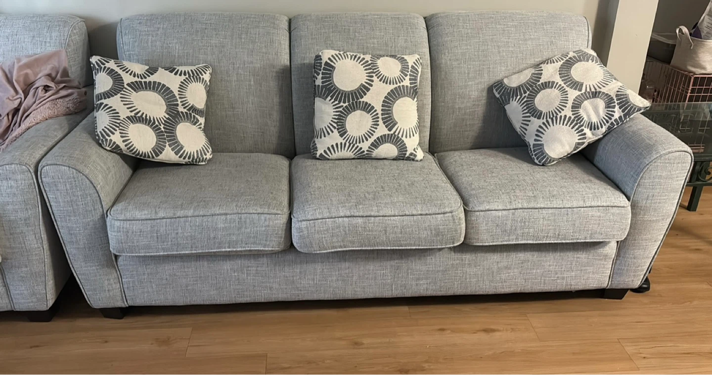 Grey 3-Seater Sofa with Decorative Pillows