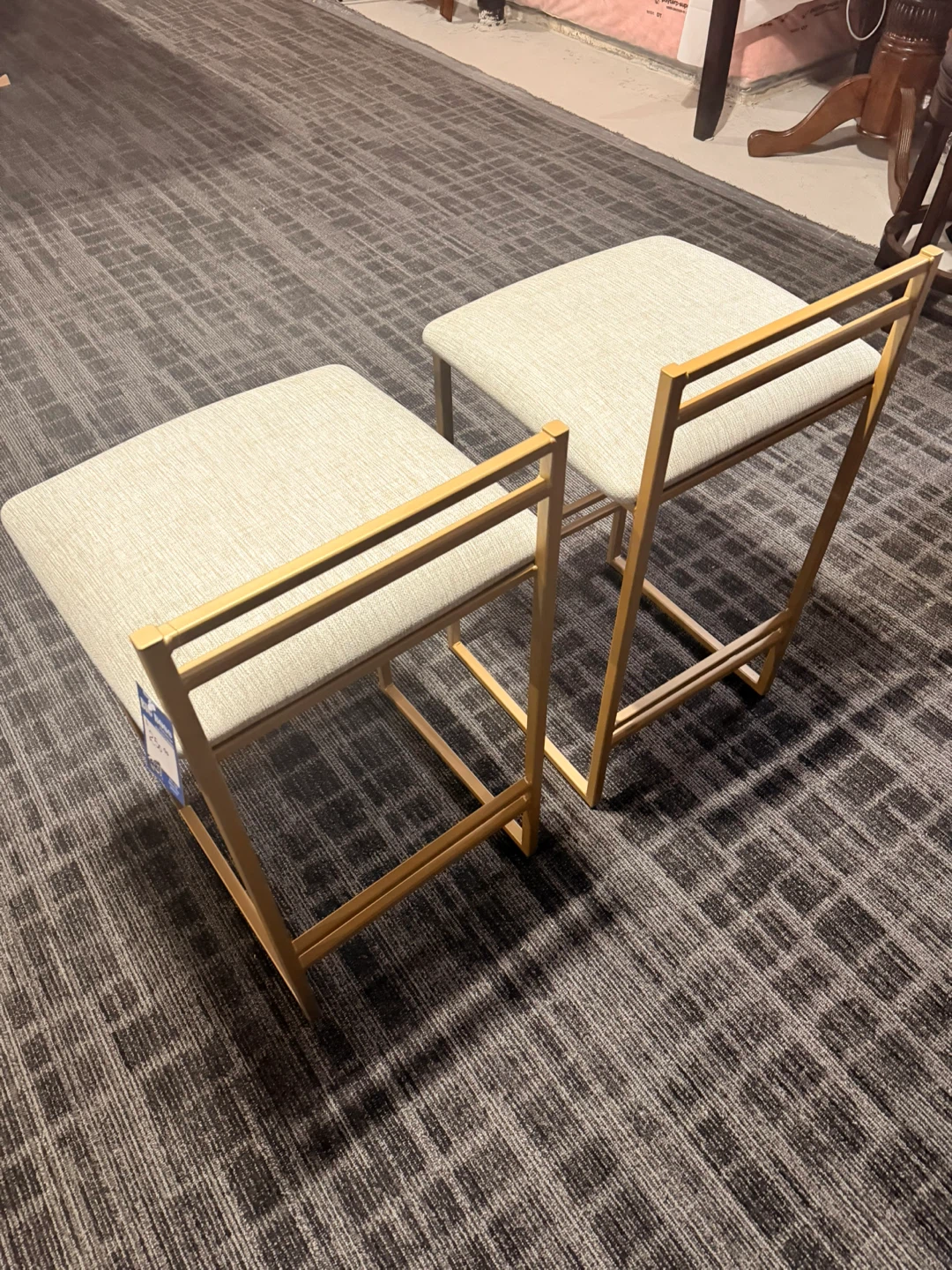Set of 2 Light Beige Bar Stools with Gold Metal Frame