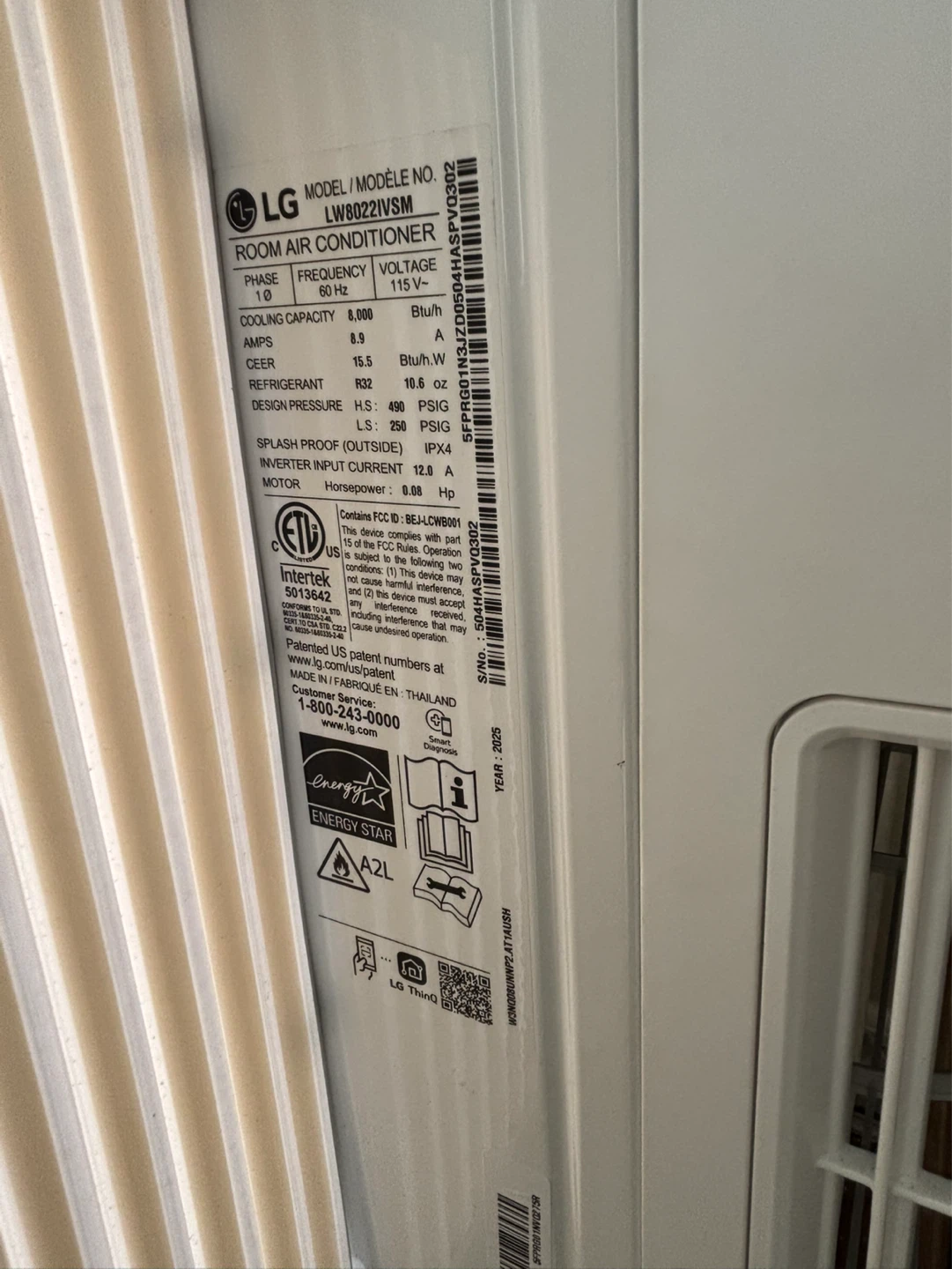 LG Room Air Conditioner LW8022IVSM - photo 2