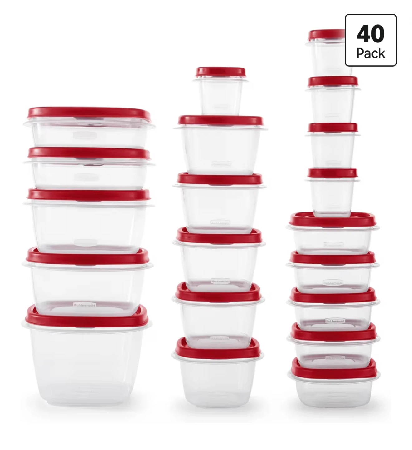 Rubbermaid 40-Piece Food Storage Container Set with Red Lids