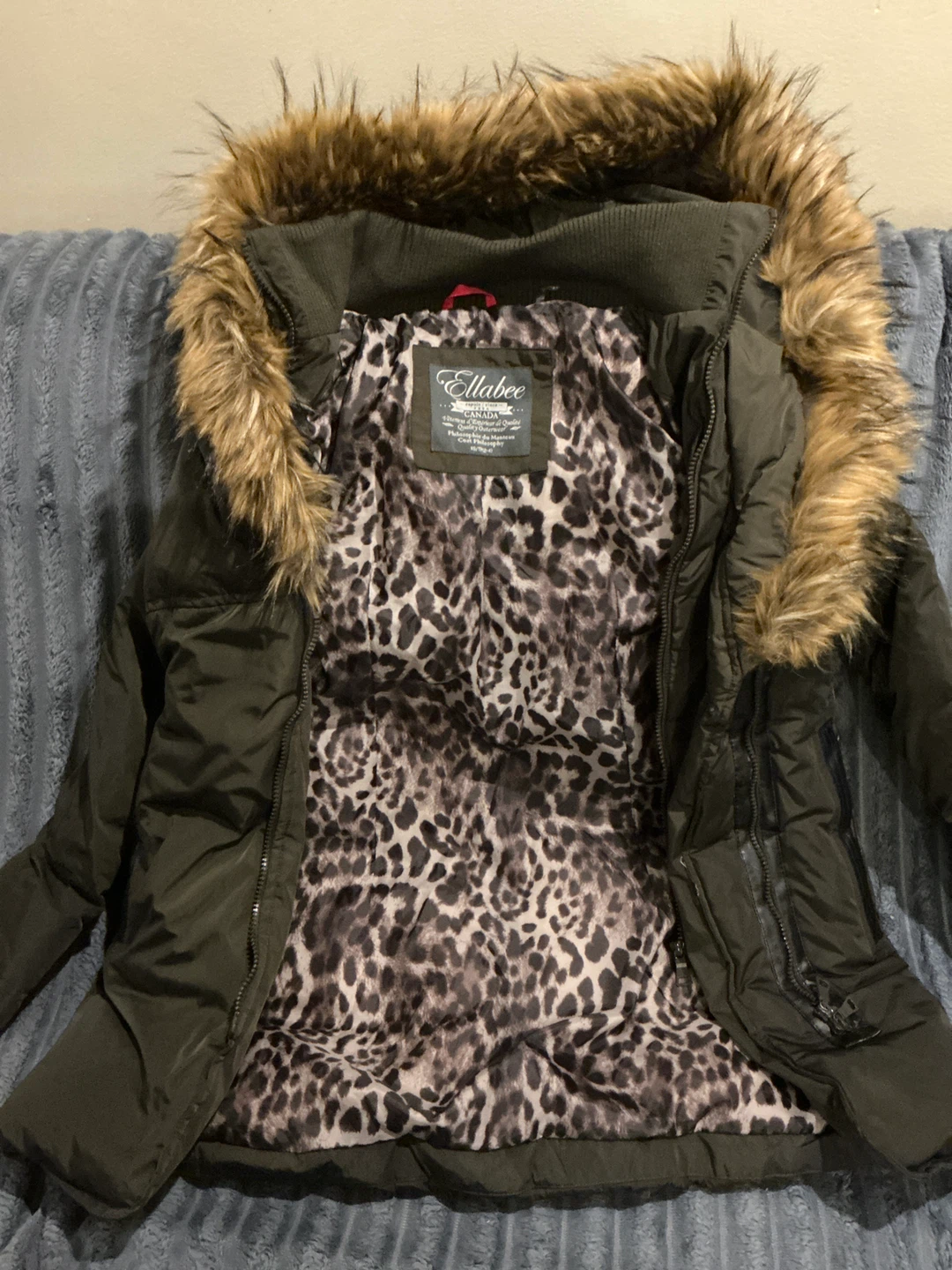 Ellabee Puffer Winter Jacket with Faux Fur Hood - Olive Green