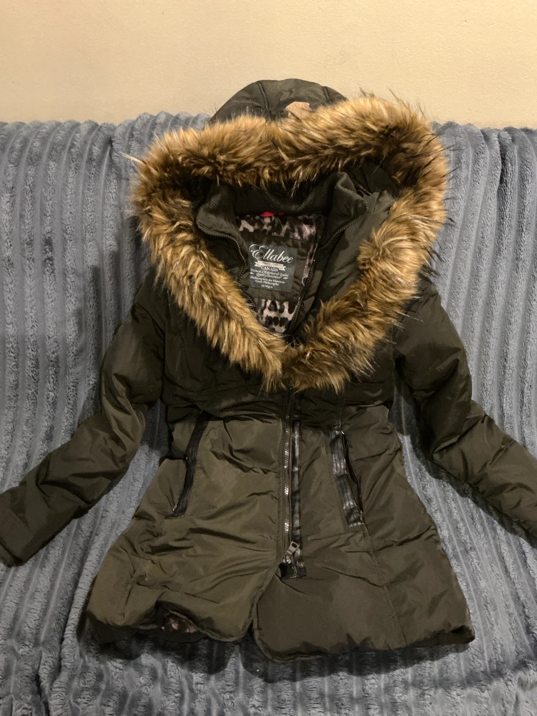 Ellabee Puffer Winter Jacket with Faux Fur Hood - Olive Green - photo 2