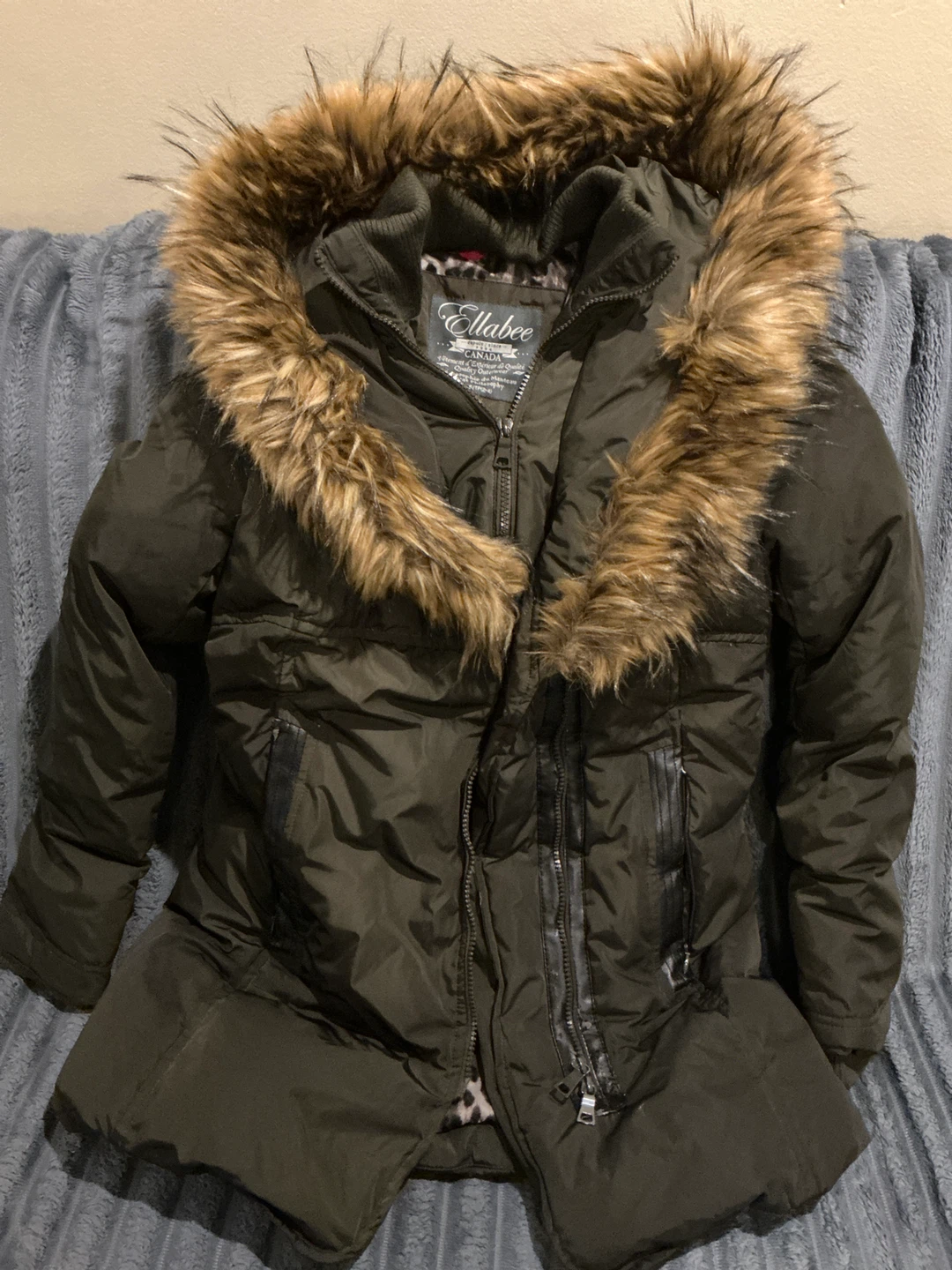 Ellabee Puffer Winter Jacket with Faux Fur Hood - Olive Green - photo 3
