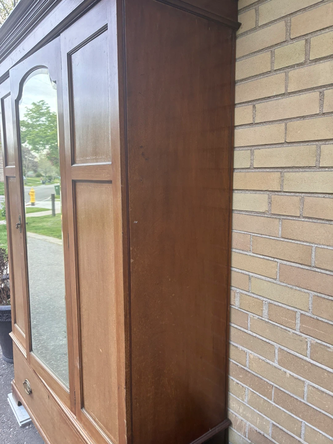 Vintage Wooden Wardrobe with Mirror
