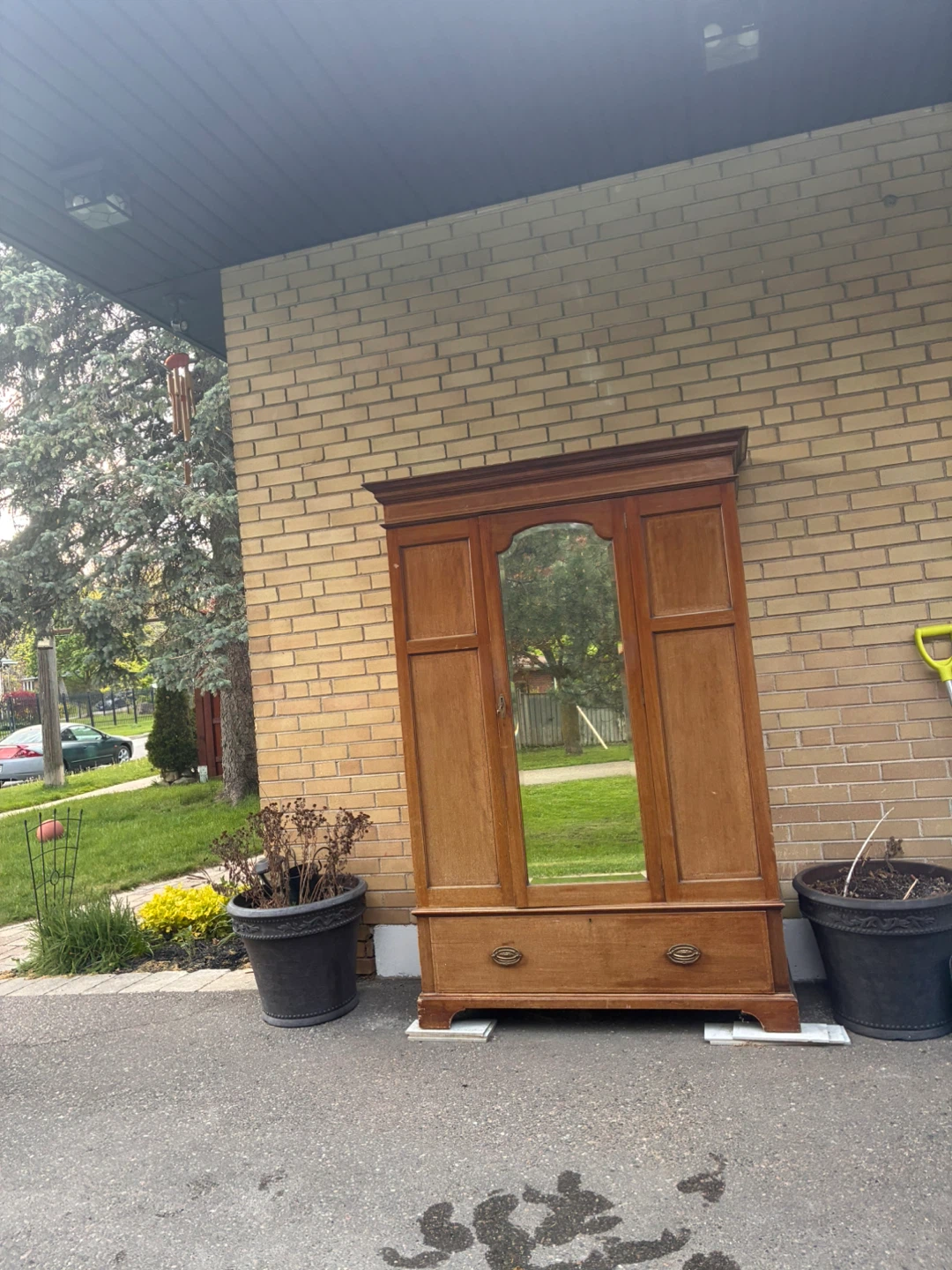 Vintage Wooden Wardrobe with Mirror - photo 3