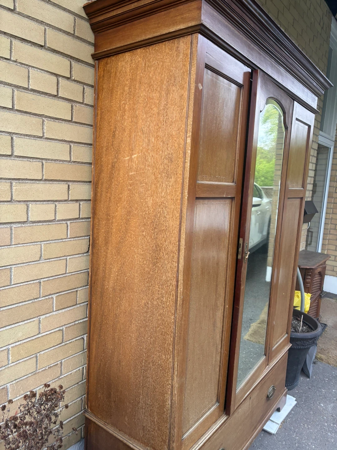 Vintage Wooden Wardrobe with Mirror - photo 2