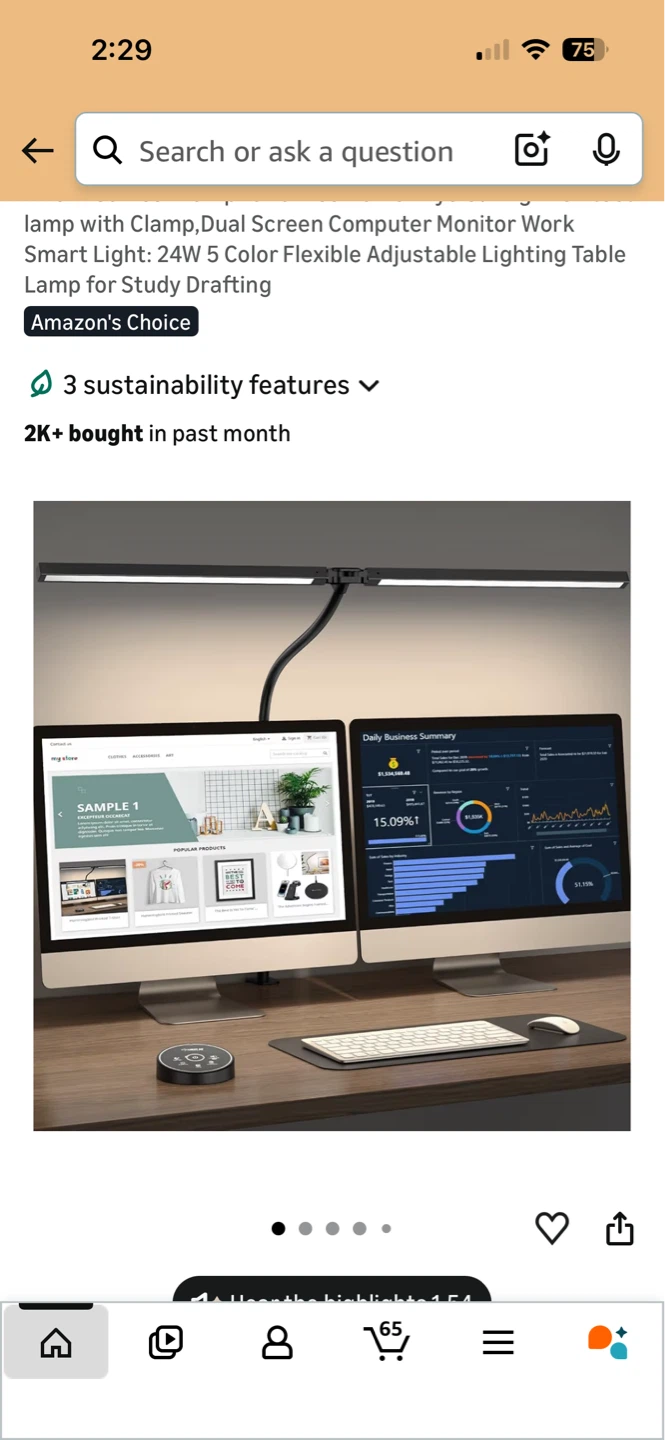 Dual Screen Computer Monitor Work Light