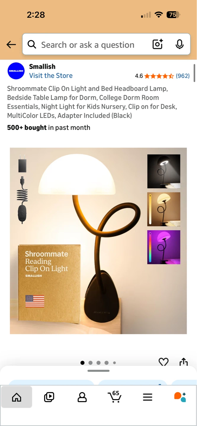Smallish Shroommate Clip On Reading Lamp with MultiColor LEDs