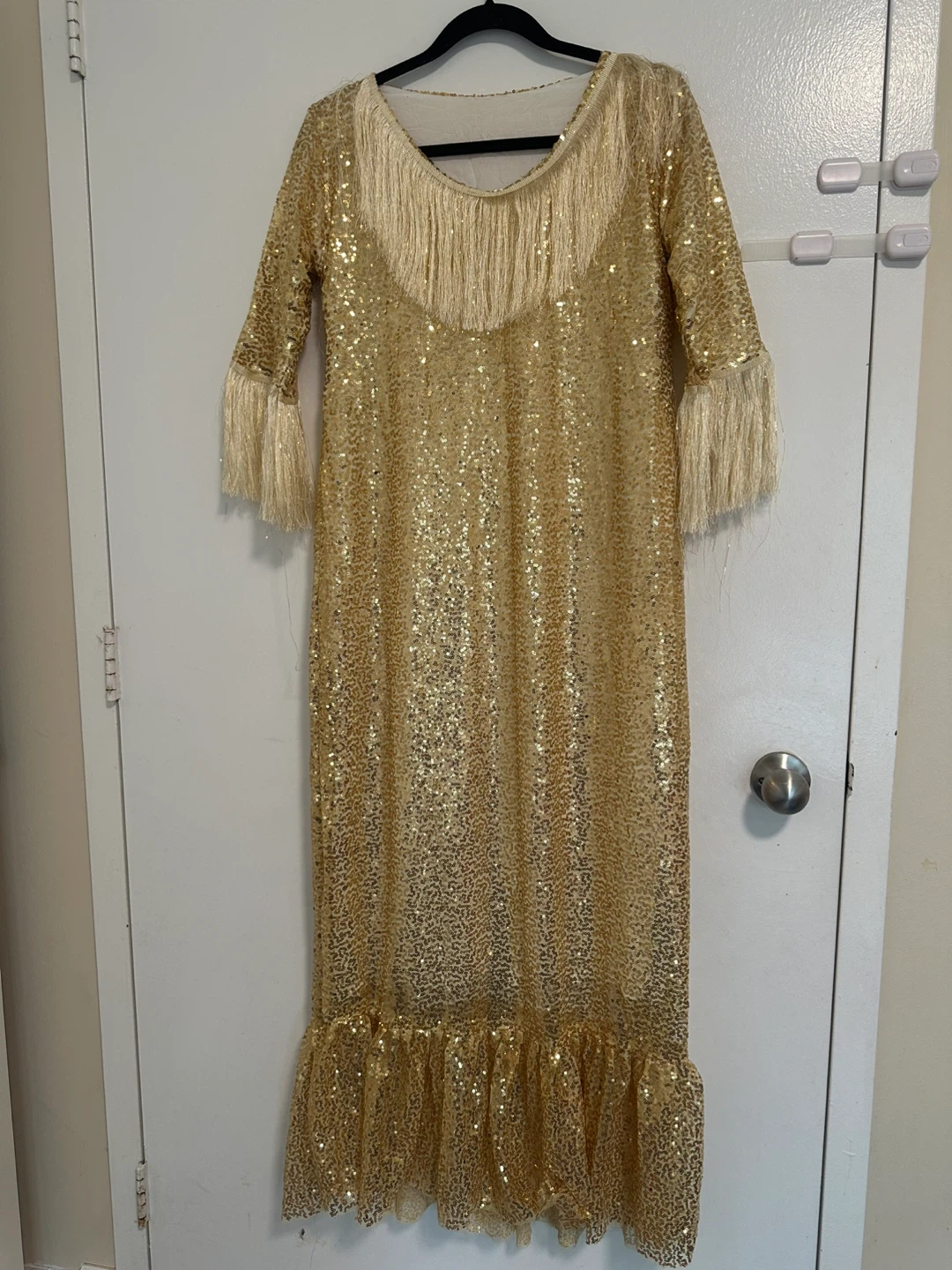Gold Sequin Dress with Fringe