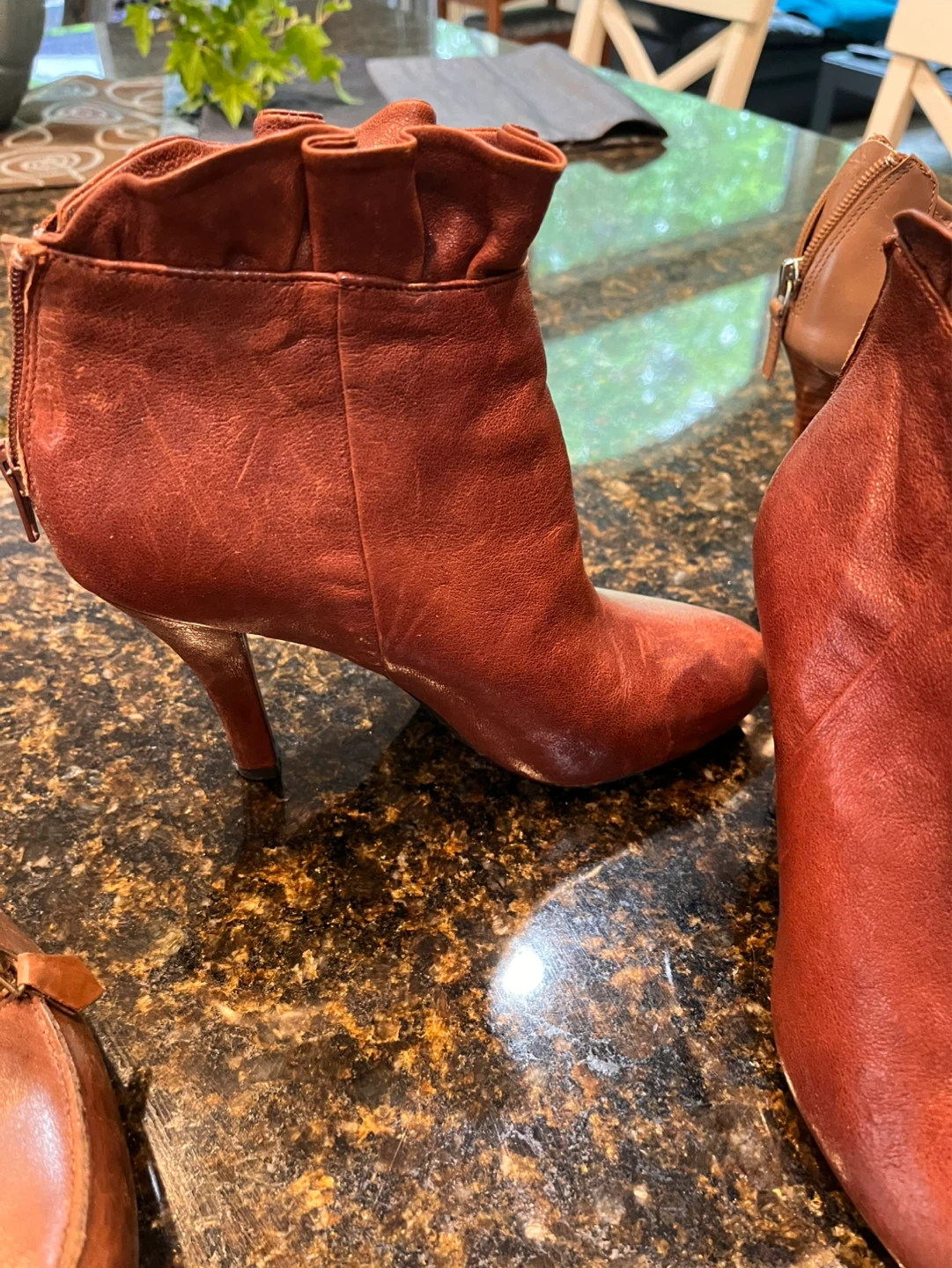 ME TOO Brown Leather Ruffled Ankle Boots