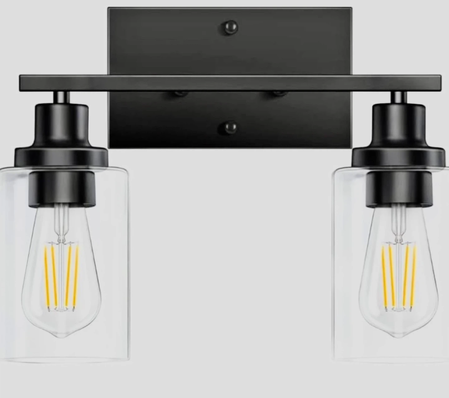 Black Metal Vanity Light Fixture with Glass Shades