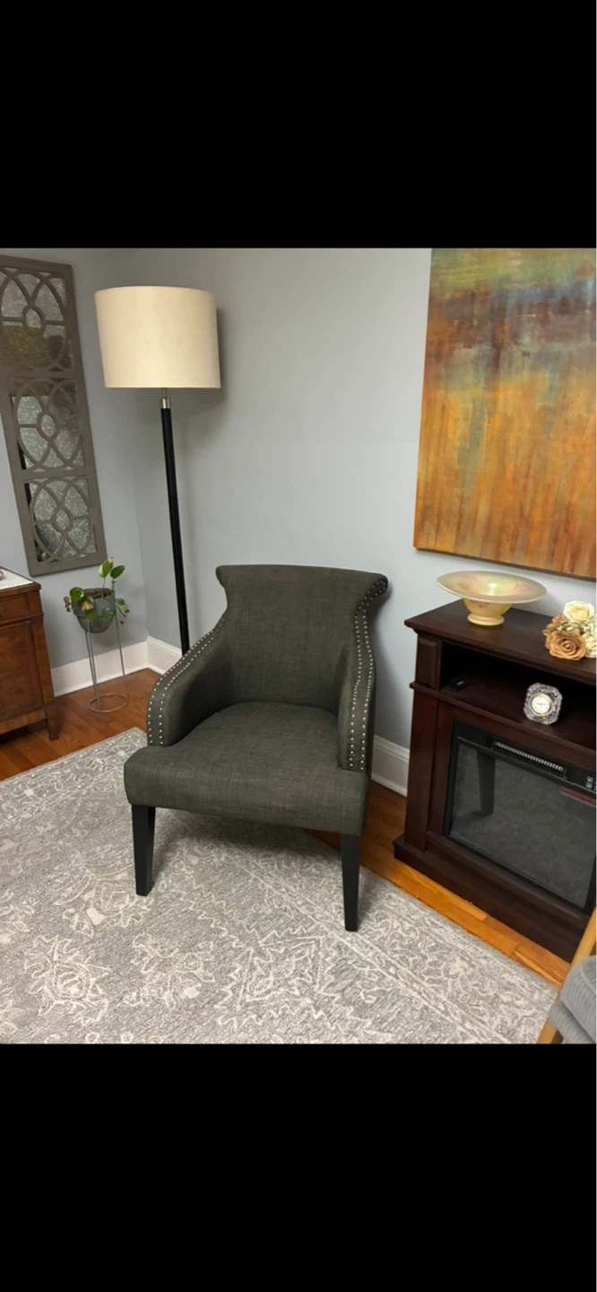 Dark Gray Upholstered Accent Chair with Studded Details