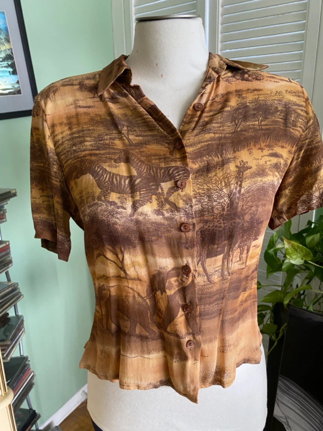 Olsen Collection Safari Print Button-Up Blouse