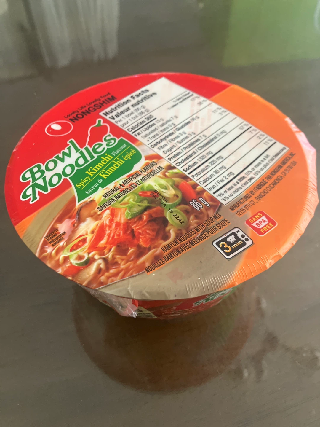 Unopened Nongshim Bowl Noodles Spicy Kimchi Flavour