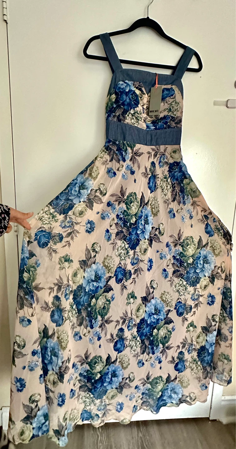 Floral Maxi Dress - Blue & Beige