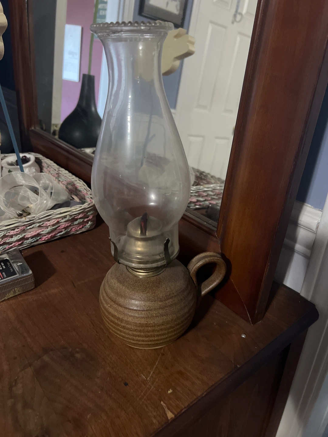 Ceramic Oil Lamp with Glass Chimney