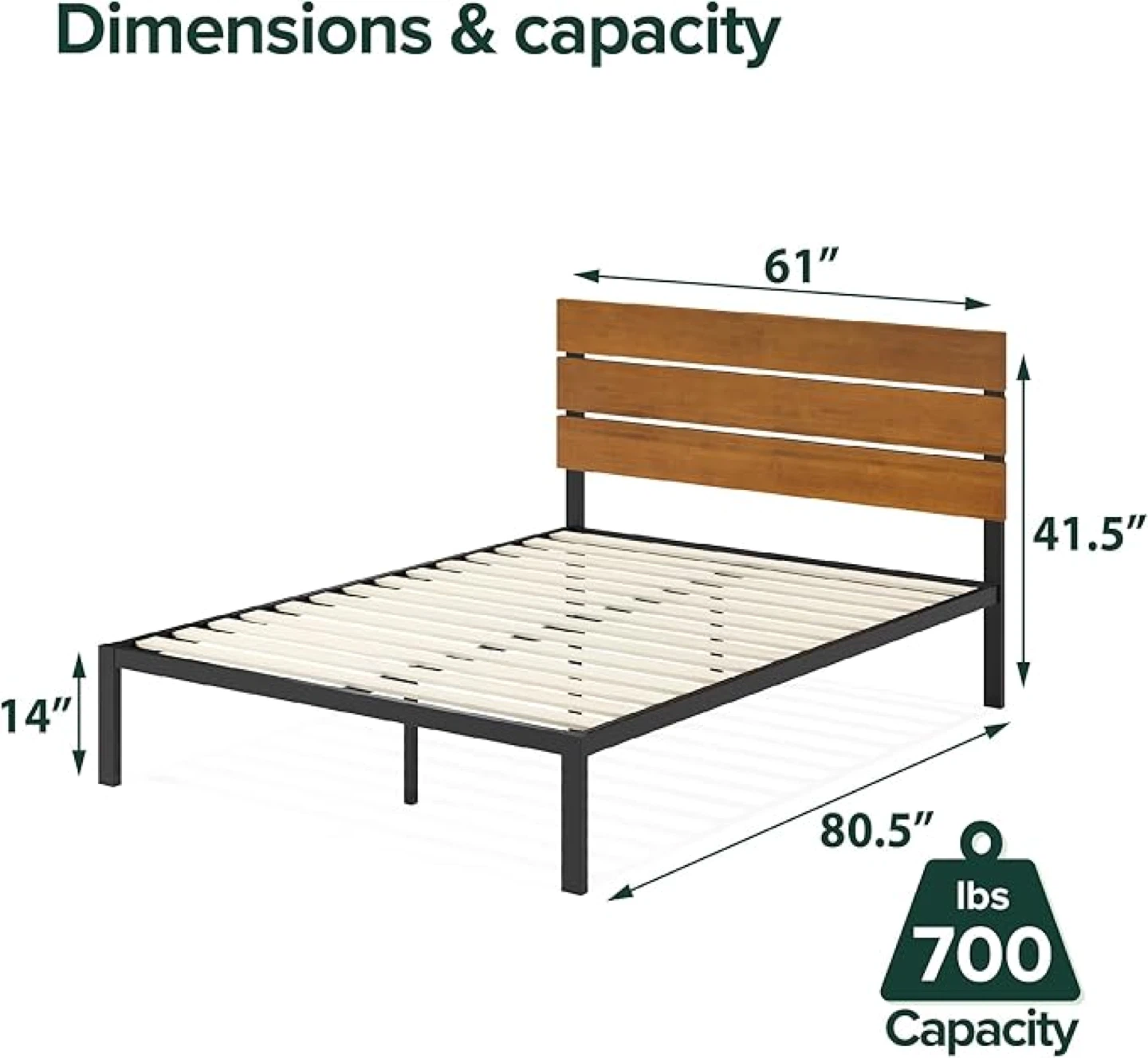 Queen Size Bed Frame with Wood Headboard - photo 4